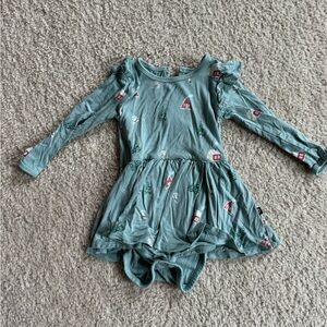 Kyte BABY Teal Green Long-Sleeve Dress with Red House Prints